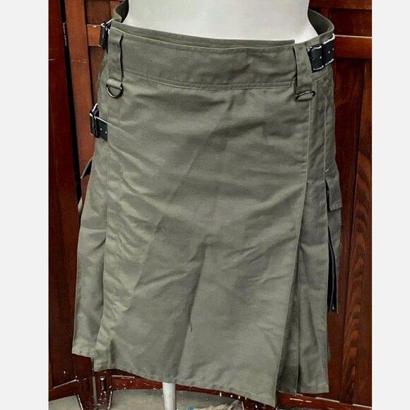 Utility Kilt Olive Drab Green Cargo Military Tactical Hiking Men Custom 36-40 XL - Picture 3 of 6